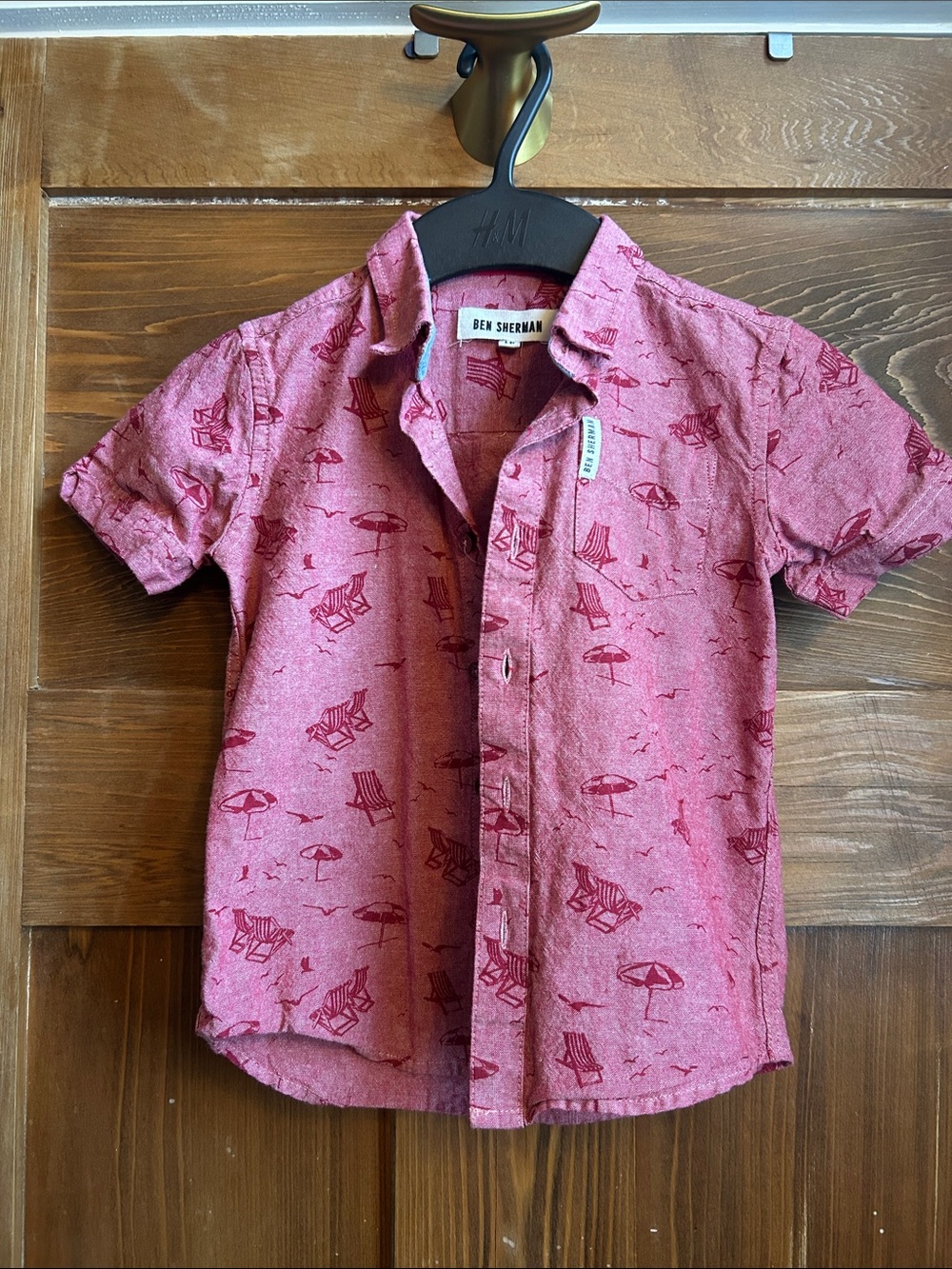 Ben Sherman Pink Short-Sleeve Button-Down Shirt with Beach Print